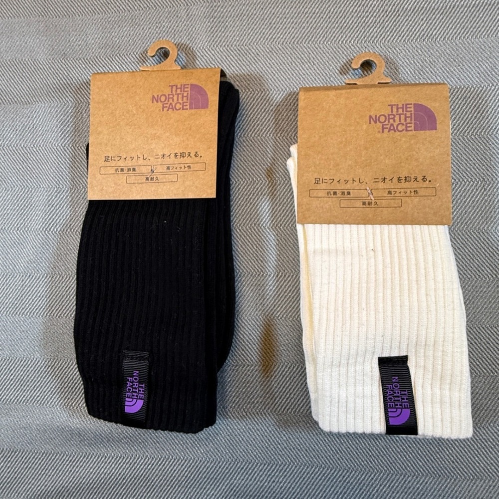 The North Face 2P Crew Socks Black White Ribbed Purple Label NN2310 NWT TTP134